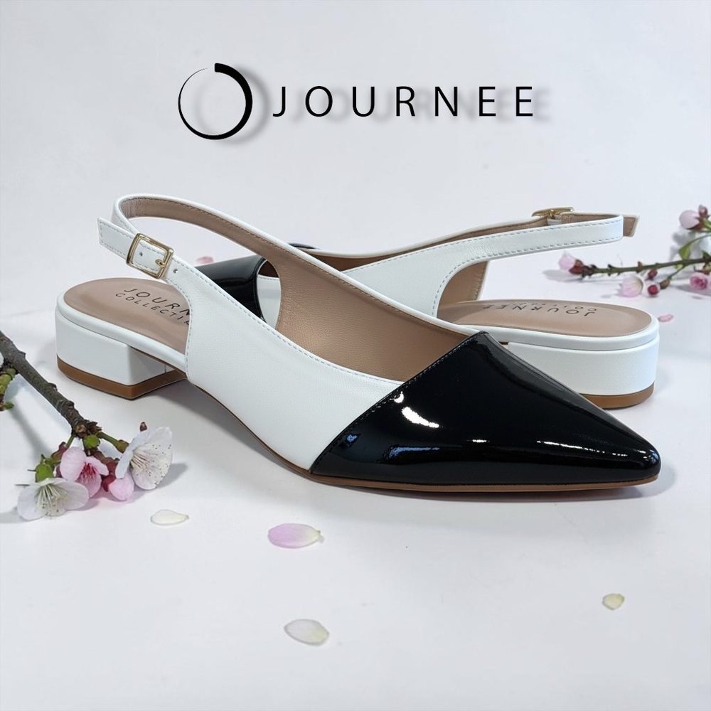Journee Size 10 BERTIE Two-Tone Black & White Pointed Slingback Flats NWT!